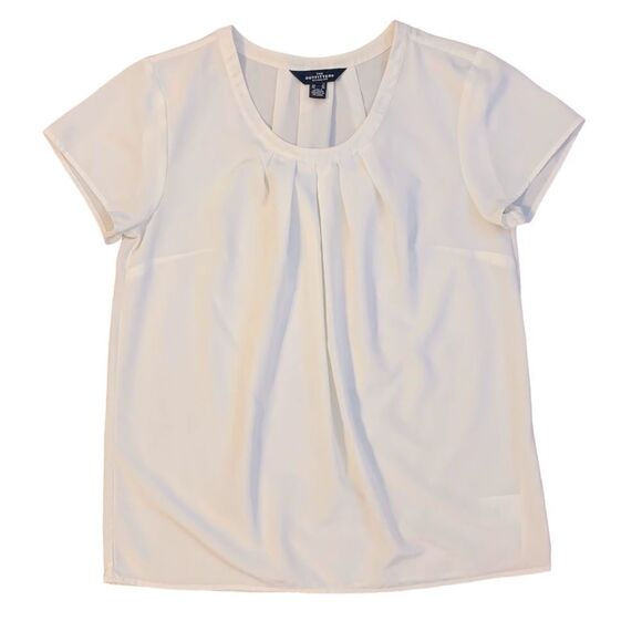 The Outfitters Lands End Women’s Cream Scoop Short Sleeve Pleated Blouse Size 6 - Picture 2 of 7